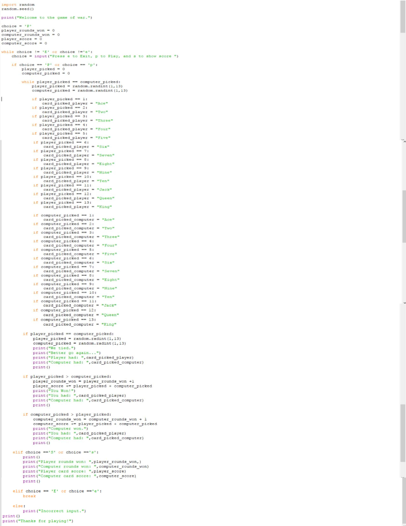 I am making a program in python that will simulate the game