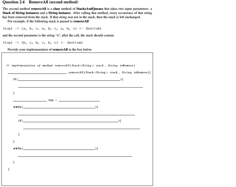  Question 2.4 RemoveAll (second method The second method removeAll is a