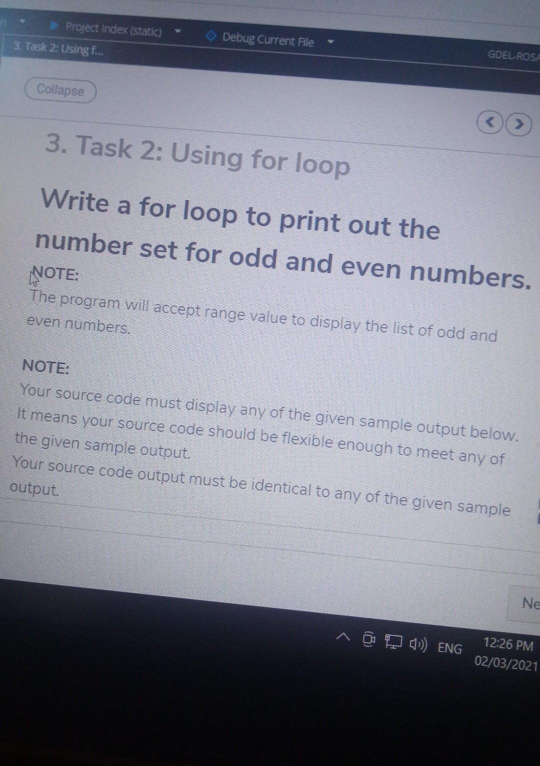  write a for loop to print out the number set for