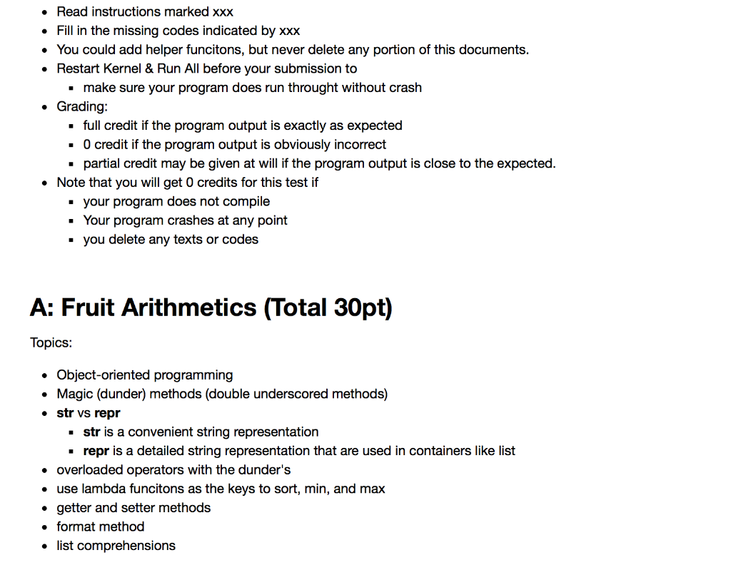 Python: (No handwritten answers please, thank you) Codes in text: class Fruit: