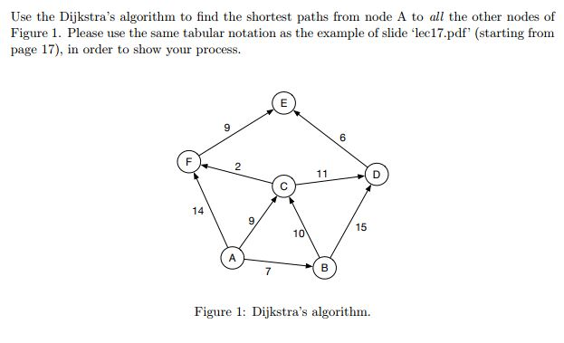 Use the Dijkstra's algorithm to find the shortest paths from node