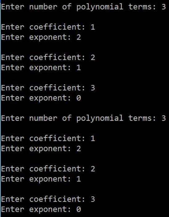 consist of two (2) files: Polynomial.h (class specification file) Polynomial.cpp (class implementation