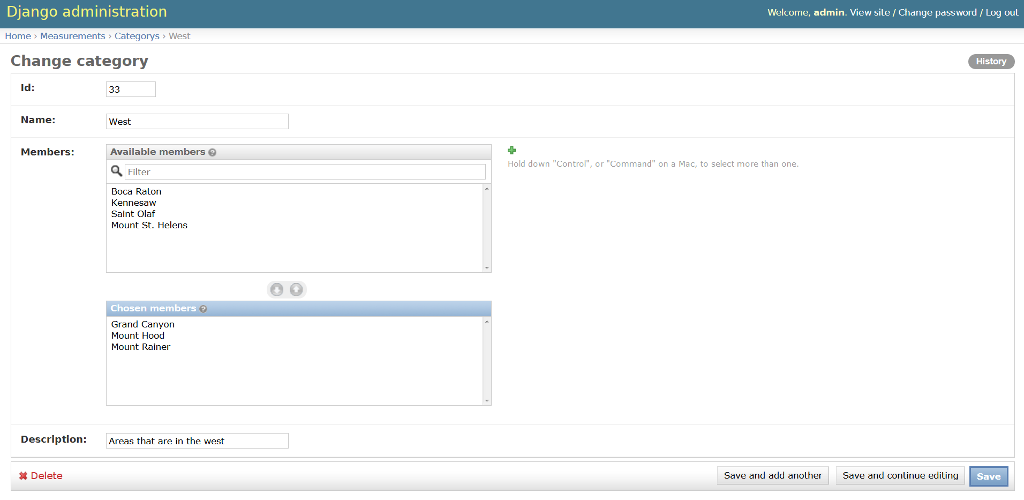 except for Location and Measurement which are described below. Area id: integer,