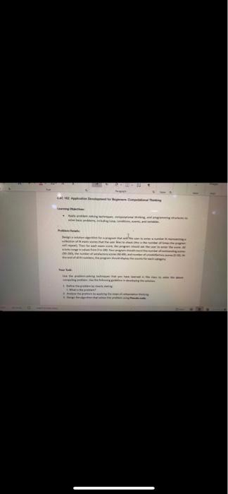 thinking skills Problem definition: Develop a program/algorithm to calculate an number Decomposition