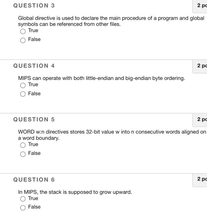Please solve the questions, true or false 2 pc QUESTION 3 Global