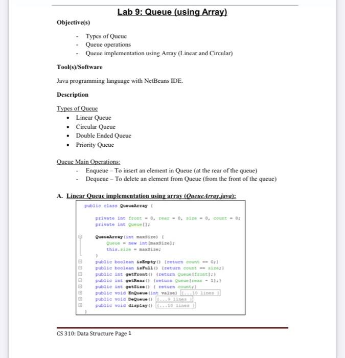  please create it as simple as possible java Lab 9: Queue