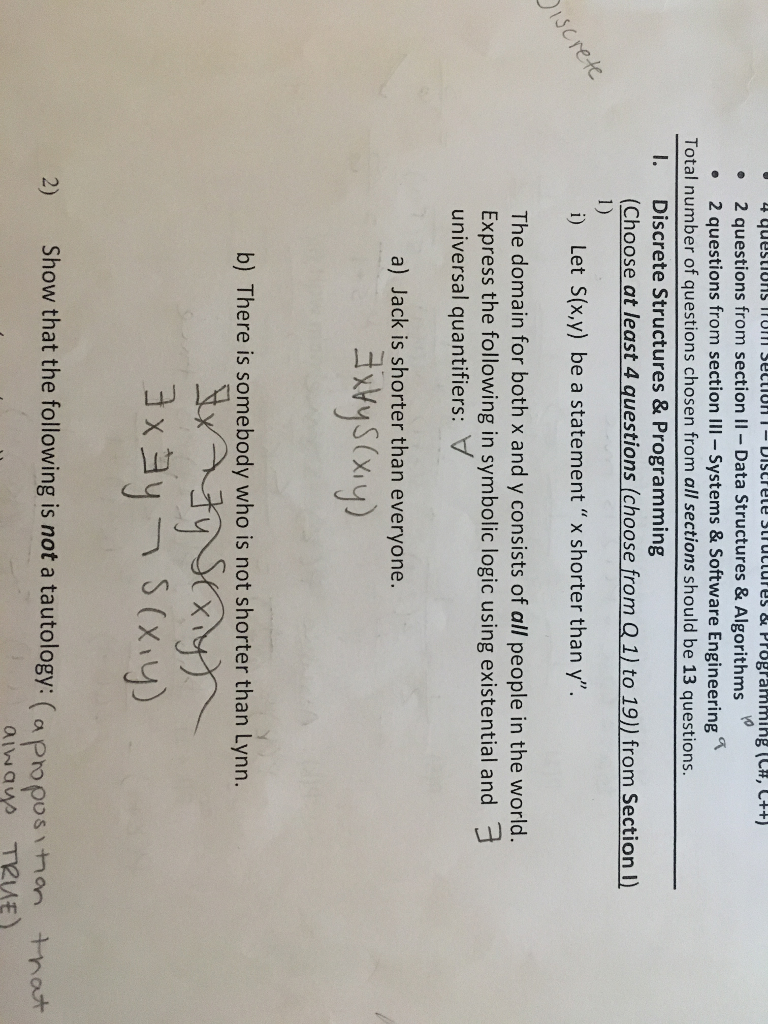  Discrete Structures Discrete stuctures & Programmihg (ch, C++) questions Trorm secton