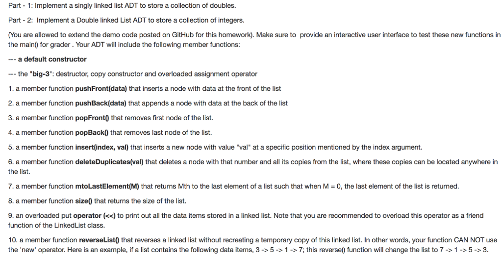  Implement a singly linked list ADT to store a collection of