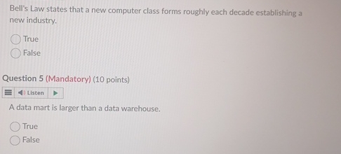  Bell's Law states that a new computer class forms roughly each