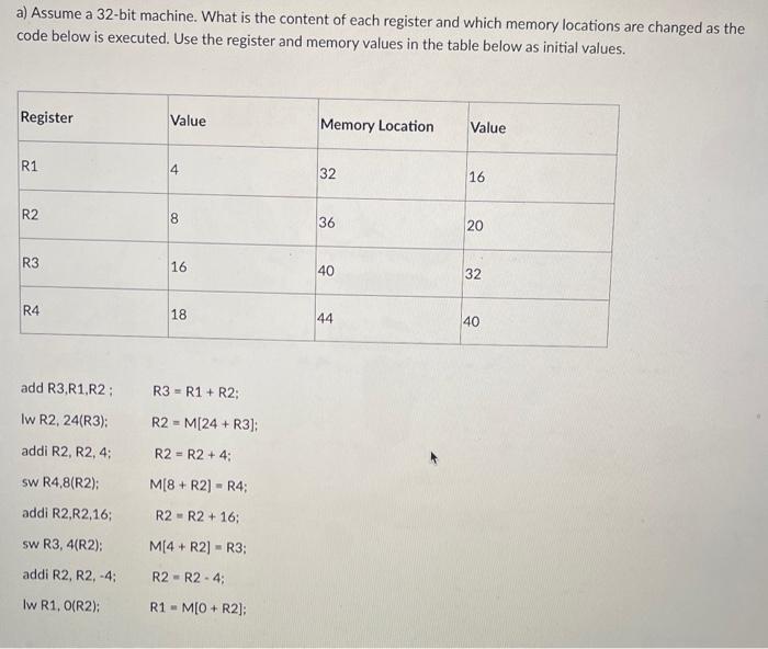 IM: DM: a) Assume a 32-bit machine. What is the content of