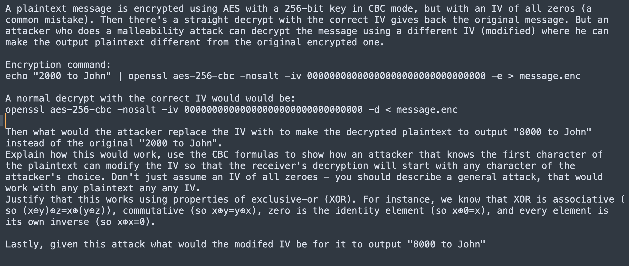  A plaintext message is encrypted using AES with a 256-bit key