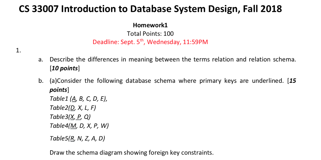 CS 33007 Introduction to Database System Design, Fall 2018 Homework1 Total