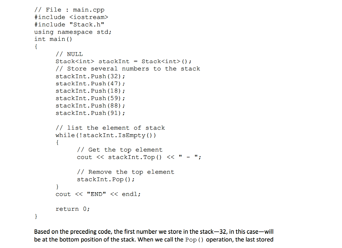 Declare the Stack class in C++ We need an m_count private variable