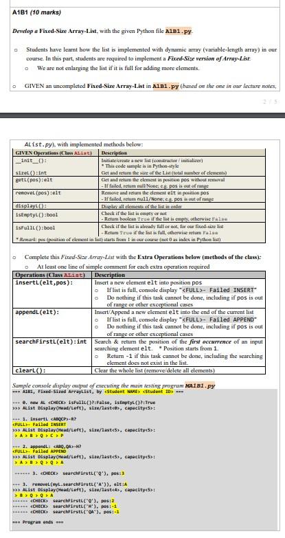 need to fix it!! use python Develop a Fixed-Sine Array-List, with the