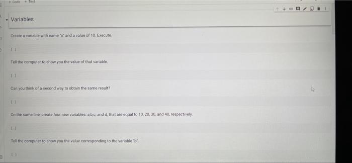 Write it in python language Code Te . Variables Create a variable