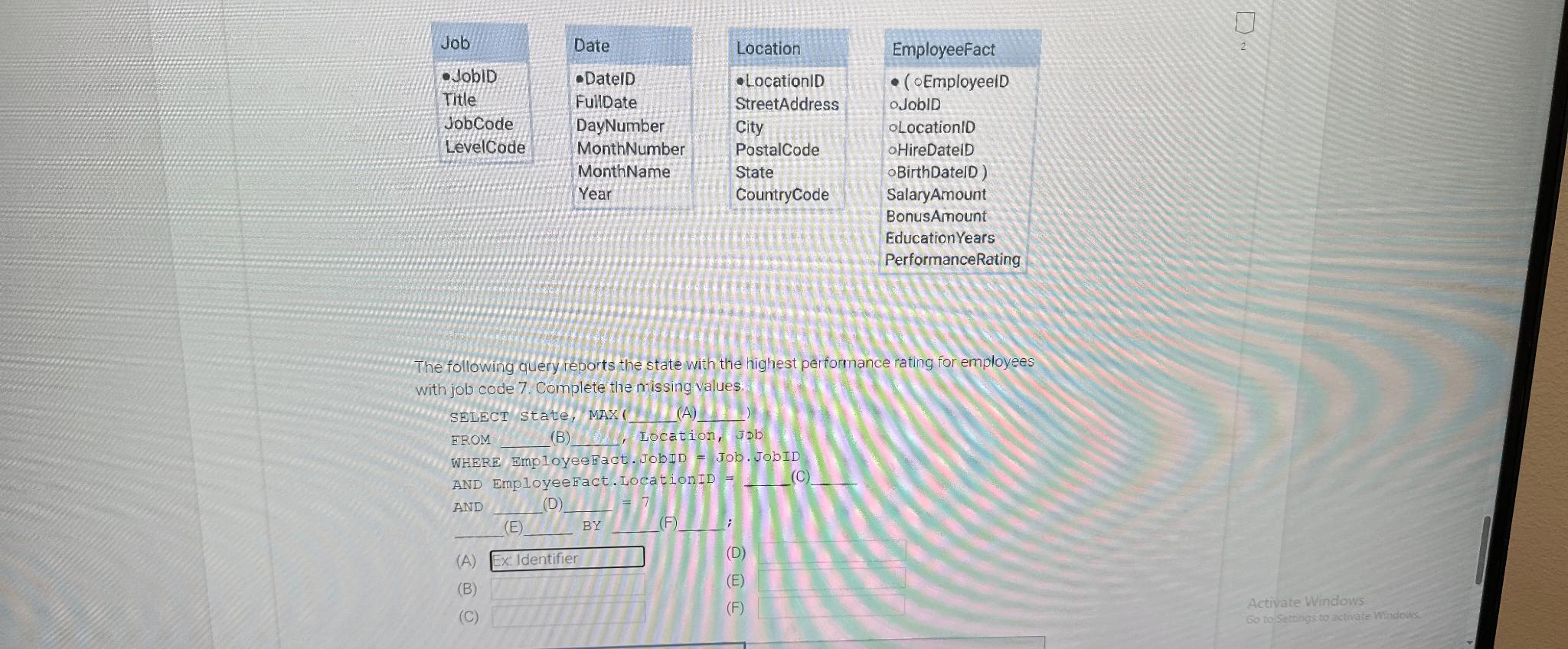  Job JobiD Title JobCode LevelCode Date -DateID FullDate DayNumber MonthNumber MonthName