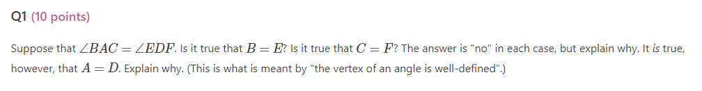  Suppose that \angle BAC=\angle EDF . Is it true that B=E