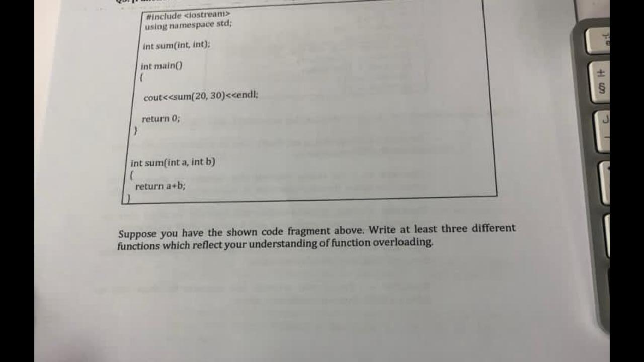  #include using namespace std; int sum(int, int) int maino cout