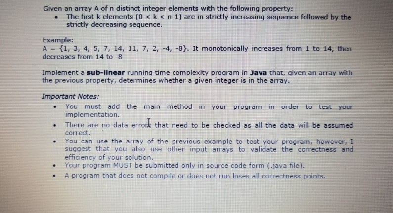  Given an array A of n distinct integer elements with the
