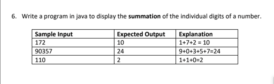 JAVA OOP 6. Write a program in java to display the summation