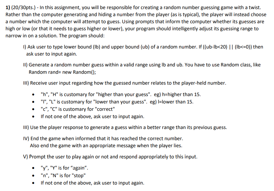  can someone help me with java program 1) (20/30pts.) - In