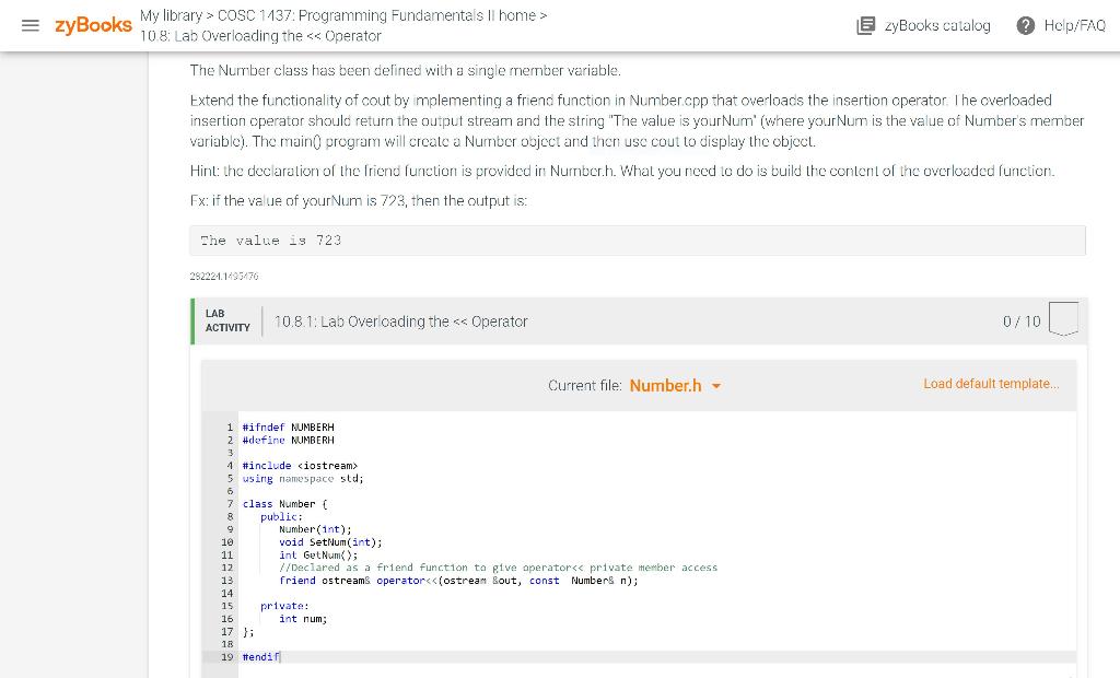 The Number class has been defined with a single member variable.