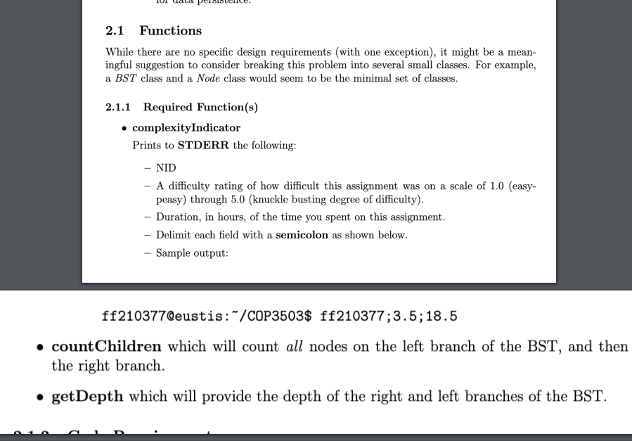 program will support reading a command file that supports insertion, deletion, searching,