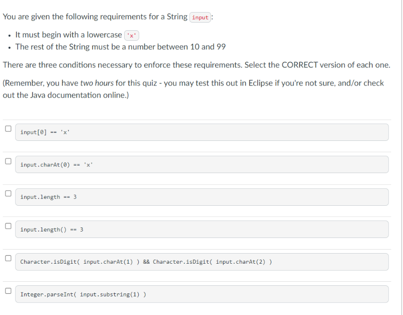 You are given the following requirements for a String input :