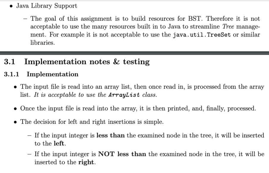 printing, and subtree children and depth counts. All output will be to