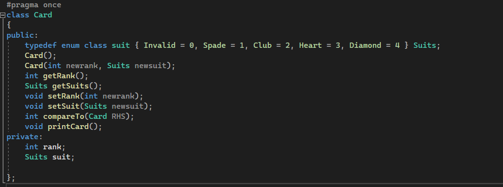 Card::getSuits() //Purpose: set the rank of a card object //PreCondition: new rank