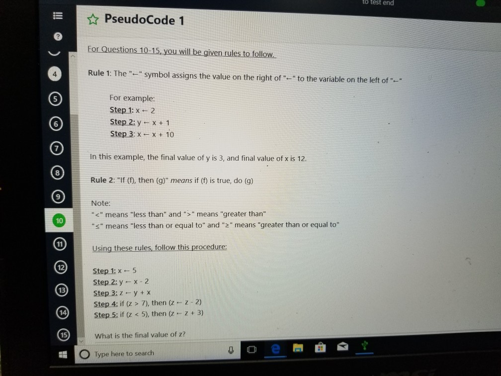 help with question 1 and 2 pseudocode 1 to test end
