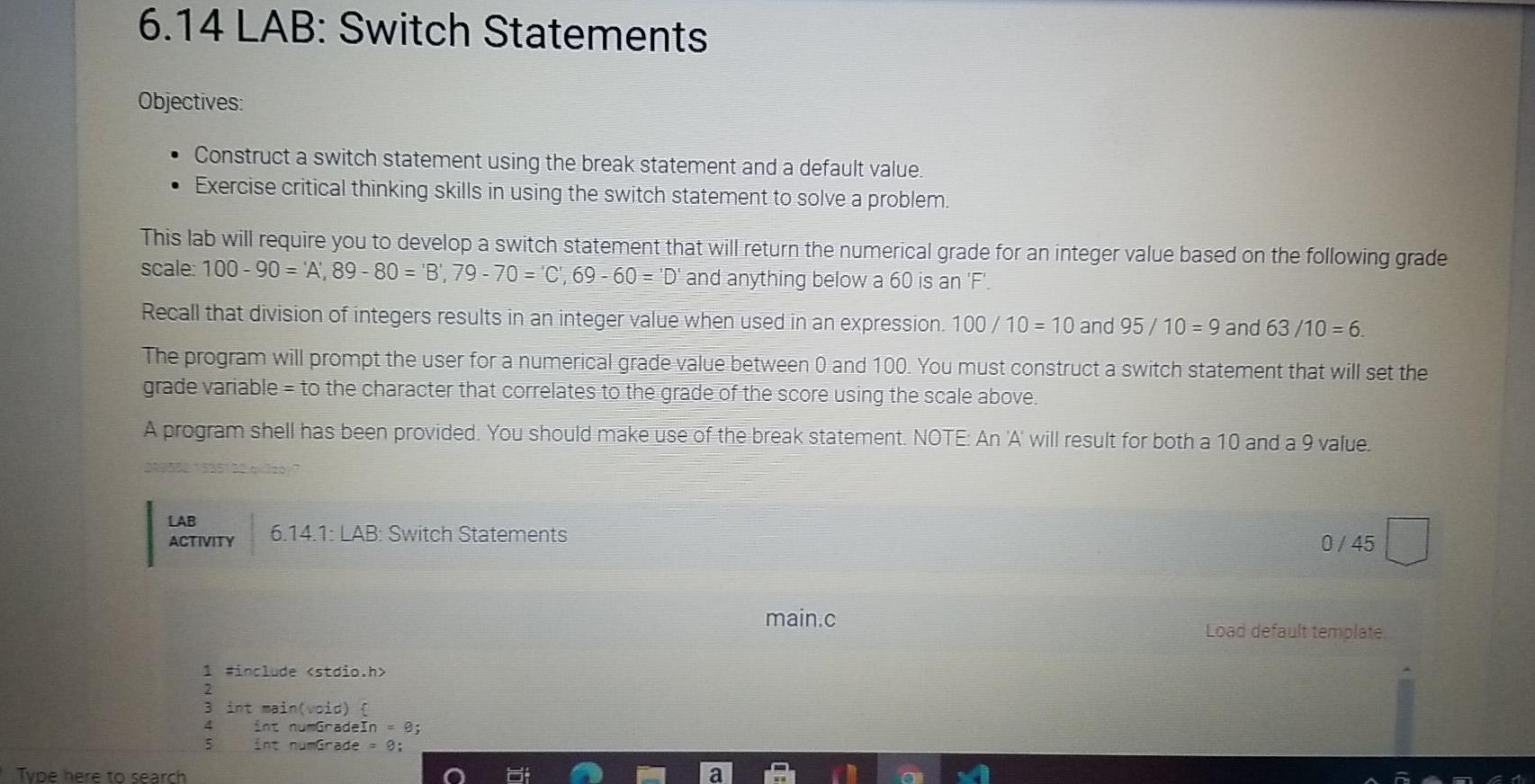  i need the code in c programming language asap??? 6.14 LAB: