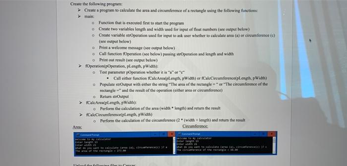  Create the following program: Create a program to calculate the area