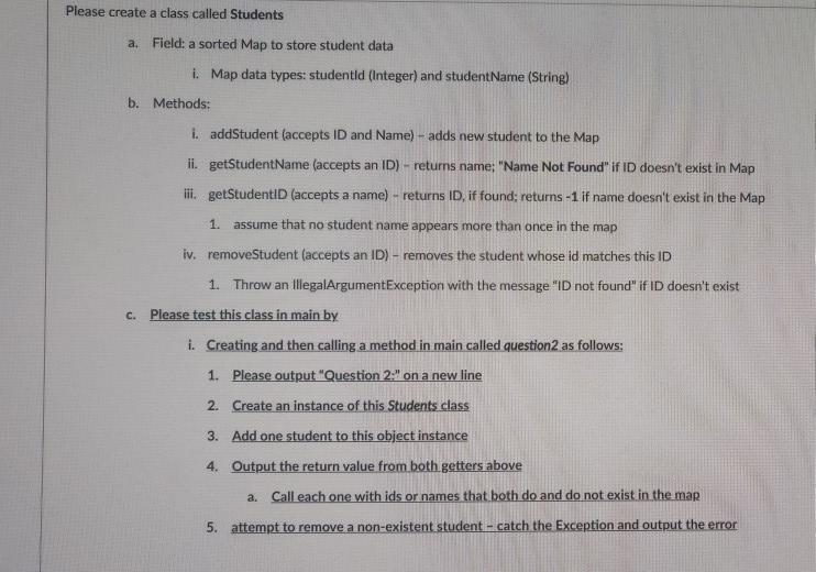  Java Please create a class called Students a. Field: a sorted