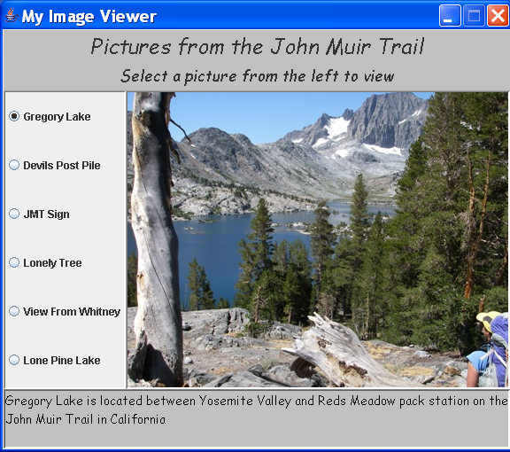 Using Java program Create an image viewer similar to the screen shot