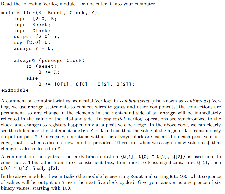  Read the following Verilog module. Do not enter it into your