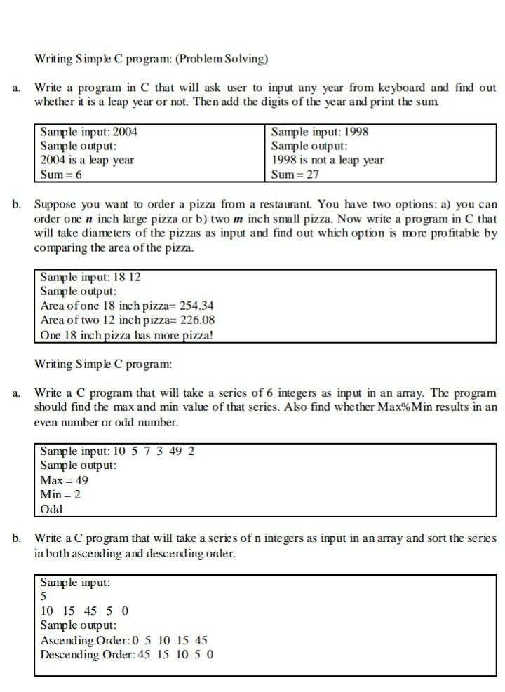 Solve in C language. Only C language can be used. The