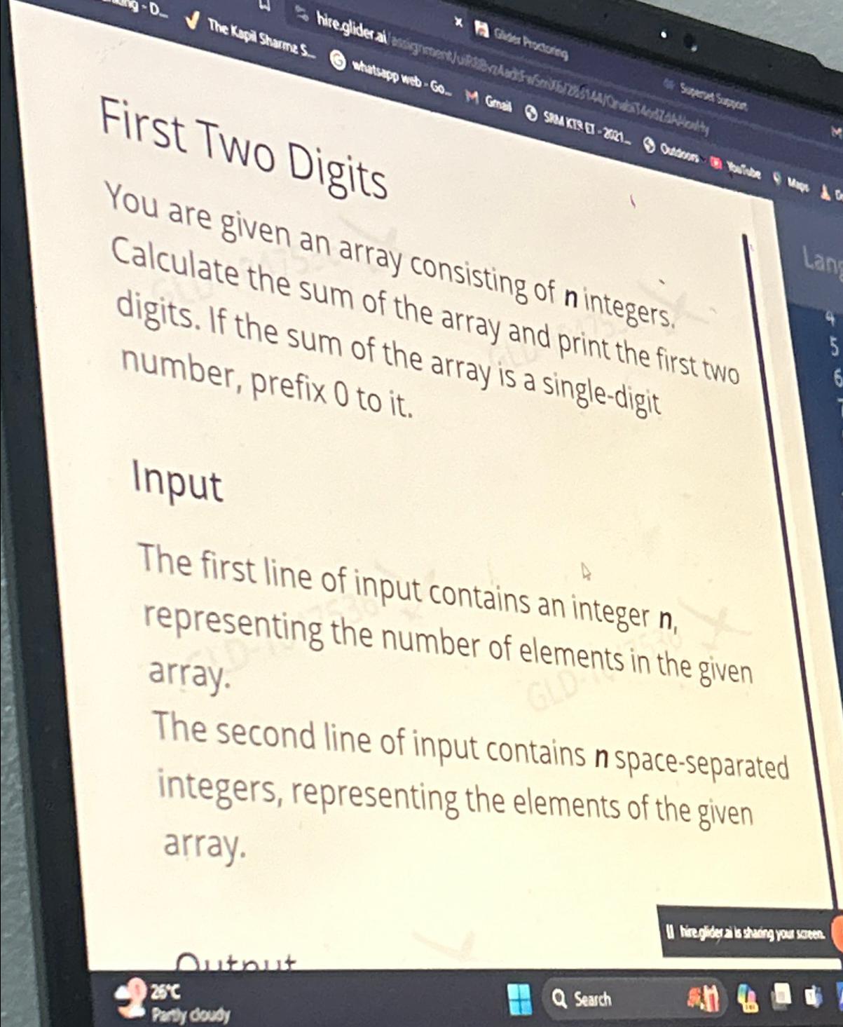  First Two Digits You are given an array consisting of n