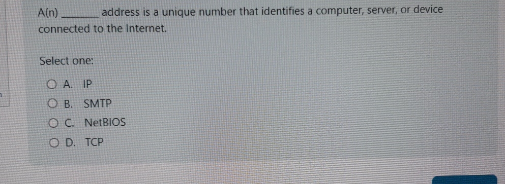  A(n) address is a unique number that identifies a computer, server,