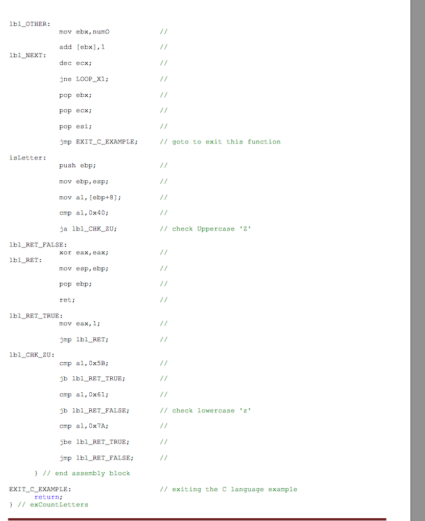 the following assembly code OR comment a block of code that is