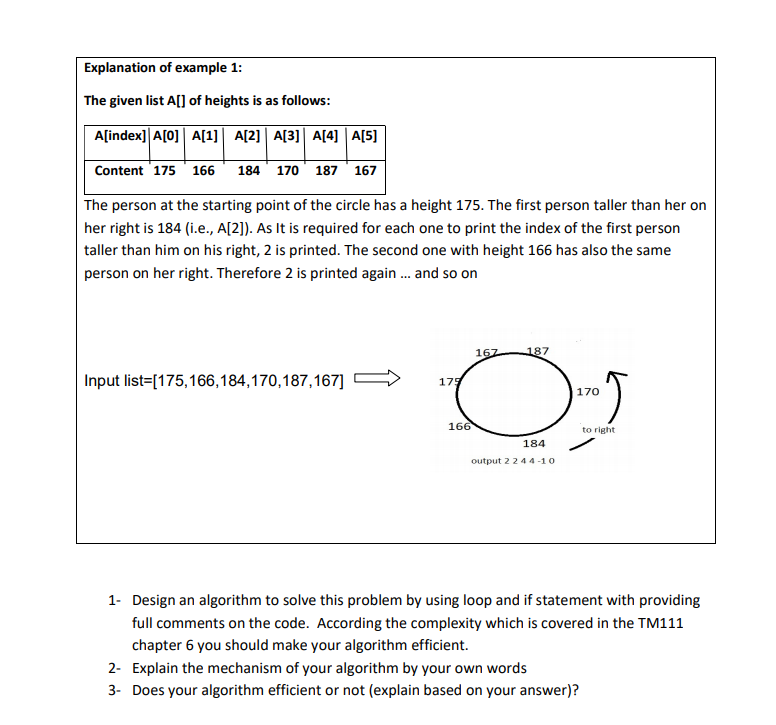 in a circle. You are given their heights in an a list