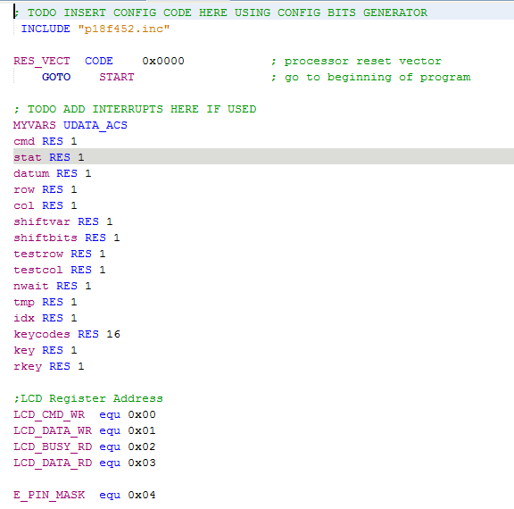 Implement the assembly program for the PIC18F452 microcontroller to implement a calculator