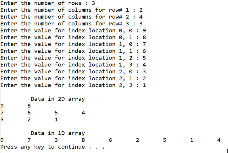 Write a program that prompts the user to enter the rows, and