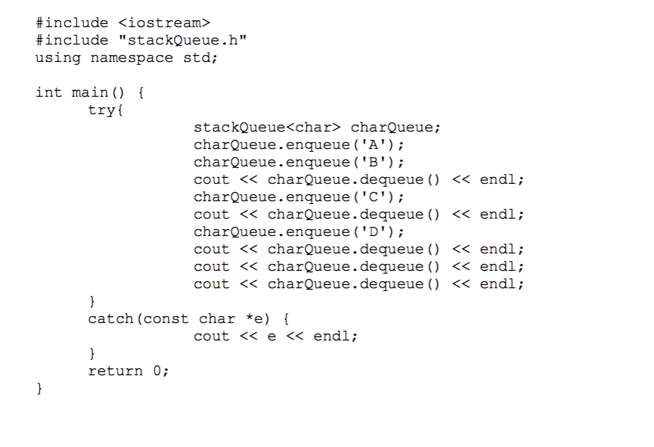 this exercise, you will implement a queue using two stacks. Create a