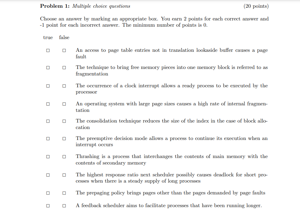  Problem 1: Multiple choice questions Choose an answer by marking an