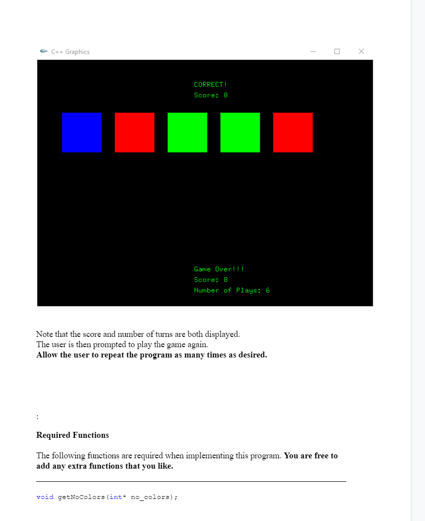 displayed by this program. The following 5 colors are to be utilized