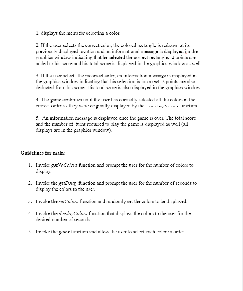 (0,0,255) (255,255,0) (255,0.255) Color # 0 1 2 3 4 The program