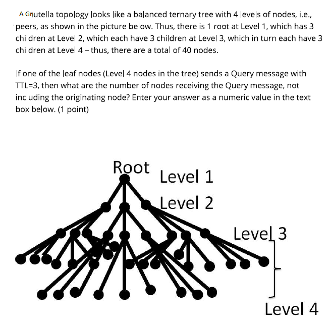 a balanced ternary tree with 5 levels of nodes, ie. peers. Thus,