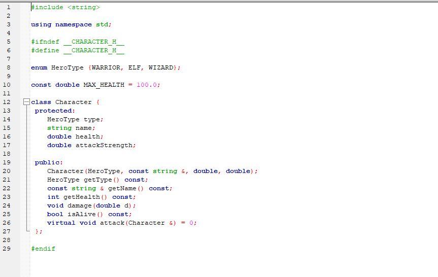 */ int getHealth() const; /* Reduces health value by amount passed in.