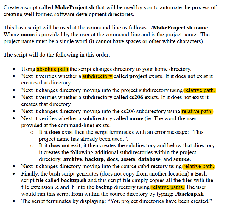  Create a script called MakeProject.sh that will be used by you